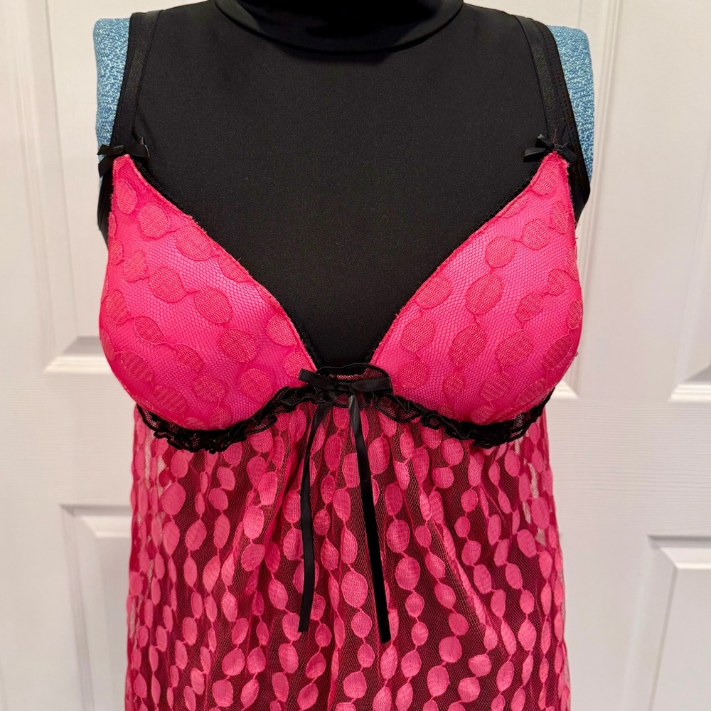 Linea Donatella Black and Pink Polka Dot Chemise